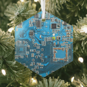 Printed Circuit Assembly PCB Blue Circuit Board Glas Ornament