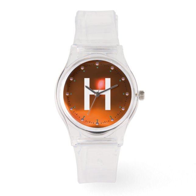 PRINTED ORANGE AGATHE GEMSTONE MONOGRAM HORLOGE (Voorkant)