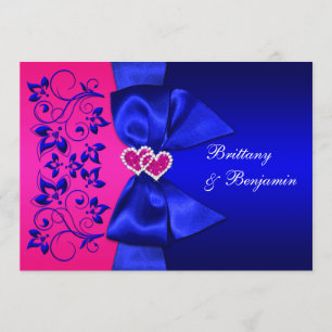 PRINTED RIBBON Blue, Pink Floral Wedding Invite Kaart