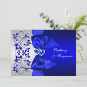 PRINTED RIBBON Blue, Silver Floral Wedding Invite Kaart (Staand voorkant)