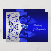 PRINTED RIBBON Blue, Silver Floral Wedding Invite Kaart (Voorkant / Achterkant)
