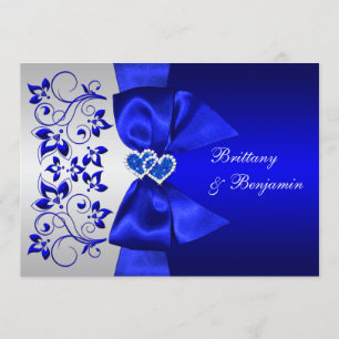 PRINTED RIBBON Blue, Silver Floral Wedding Invite Kaart