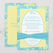 PRINTED RIBBON Blue Yellow 40th Birthday Invite Kaart (Voorkant / Achterkant)