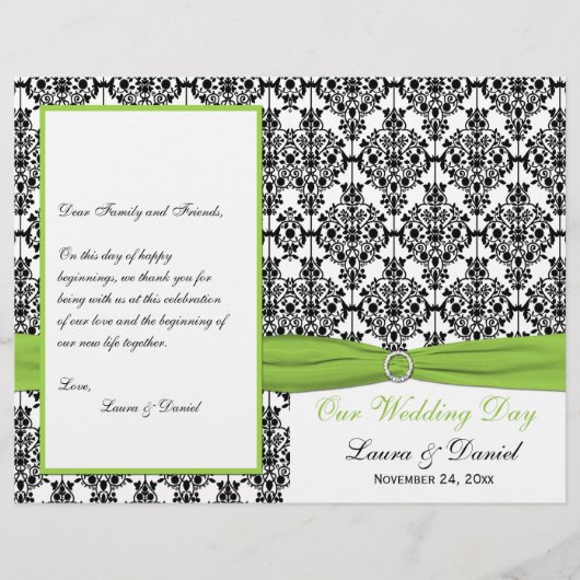 PRINTED RIBBON Chartreuse, Black Wedding Program (Voorkant)