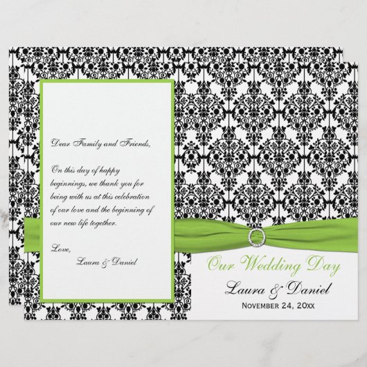 PRINTED RIBBON Chartreuse, Black Wedding Program (Voorkant / Achterkant)