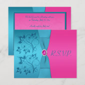PRINTED RIBBON Fuchsia, Turquoise Reply Card RSVP Kaartje (Voorkant / Achterkant)
