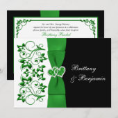 PRINTED RIBBON Green, White, Black Wedding Invite Kaart (Voorkant / Achterkant)