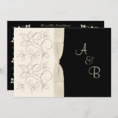 PRINTED RIBBON Ivory Black Monogram Wedding Invite Kaart (Voorkant / Achterkant)