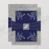 PRINTED RIBBON Navy and Pewter RSVP Card (Voorkant / Achterkant)