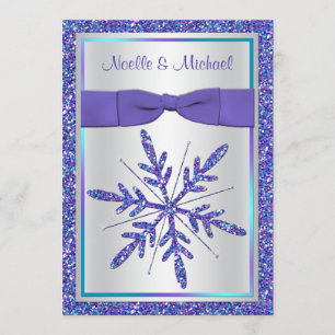 PRINTED Ribbon Paars Aqua Silver Wedding Invite Kaart
