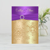 PRINTED Ribbon Paars, Gold Wedding Invitation Kaart (Staand voorkant)