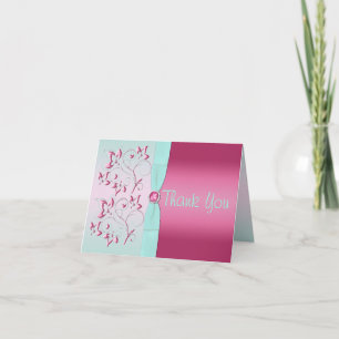 PRINTED RIBBON Pink, Aqua Floral Hartelijk dank Ka Bedankkaart