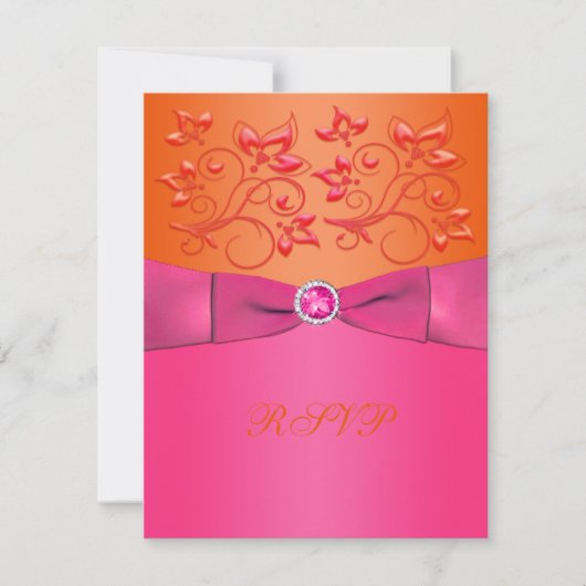 PRINTED RIBBON Pink, Oranje Floral Reply Card RSVP Kaartje (Voorkant)