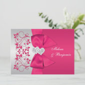 PRINTED RIBBON Pink, Silver Floral Wedding Invite Kaart (Staand voorkant)