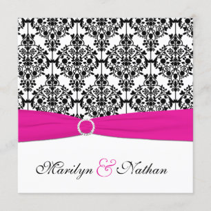 PRINTED RIBBON Pink White Black Damask Wedding Kaart