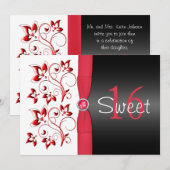 PRINTED RIBBON Red, Black, White Sweet 16 Invite Kaart (Voorkant / Achterkant)