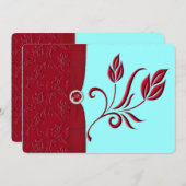 PRINTED RIBBON Ruby Red & Aqua Wedding Invite Kaart (Voorkant / Achterkant)