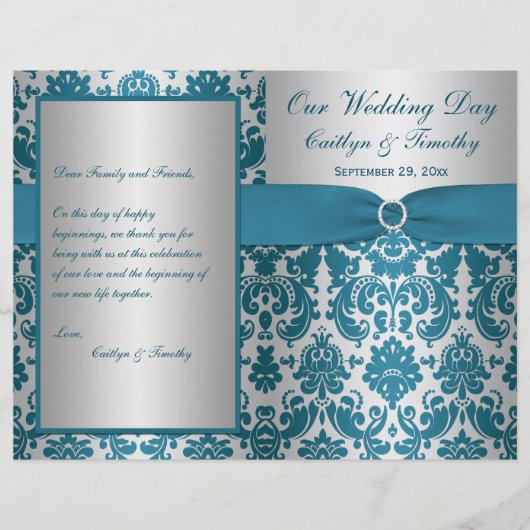PRINTED RIBBON Silver, Blauwgroen Damask Wedding P (Voorkant)