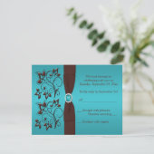 PRINTED RIBBON Turquoise, Brown Reply Card II RSVP Kaartje (Staand voorkant)