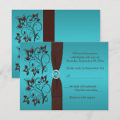 PRINTED RIBBON Turquoise, Brown Reply Card II RSVP Kaartje (Voorkant / Achterkant)