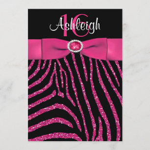 PRINTED RIBBON Zebra 16th Birthday Invitation Kaart