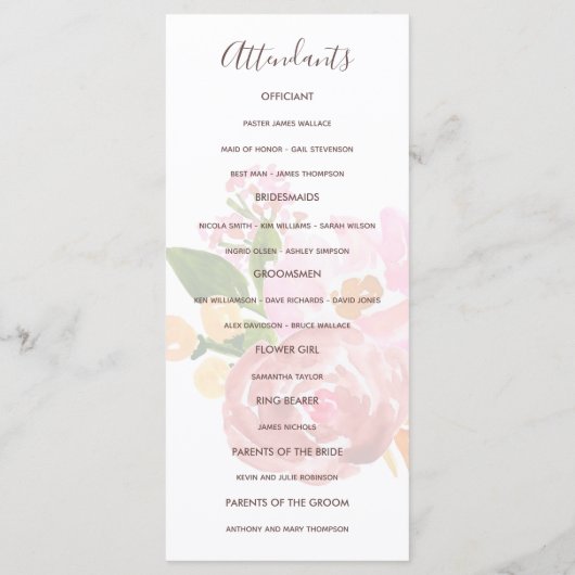 Printemps de mariage aquarelle fleurs Programme de (Dos)