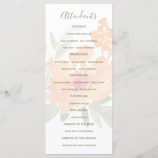 Printemps de mariage aquarelle fleurs Programme de (Dos)