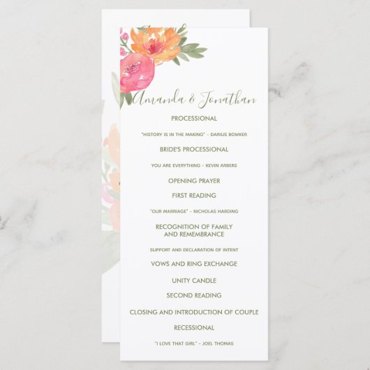 Printemps de mariage aquarelle fleurs Programme de (Devant / Derrière)