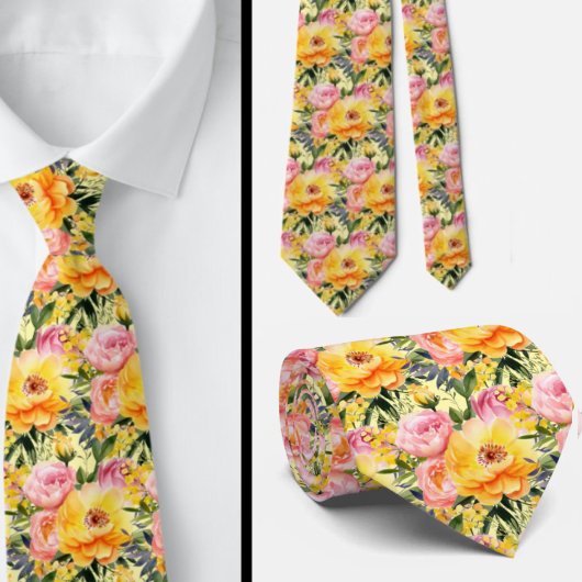 Printemps été Cravate rose et jaune