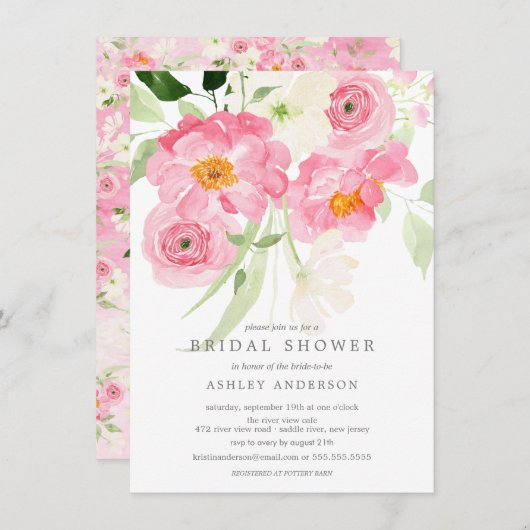 Printemps fleurit Floral nuptiale Invitation de do (Devant / Derrière)