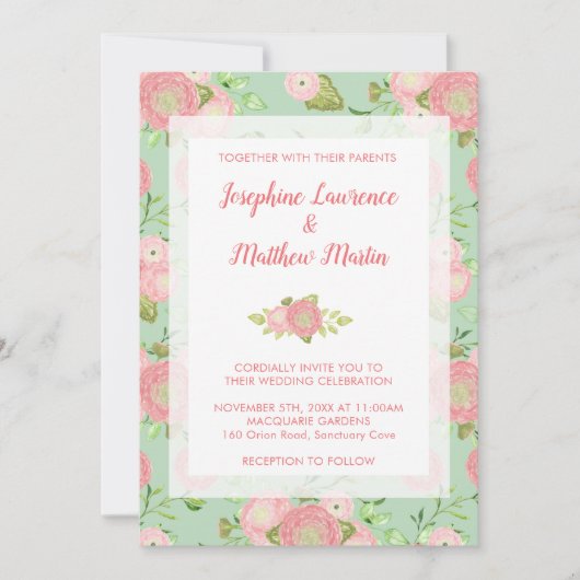 Printemps Ranunculus Floral Mint Invitations de ma (Devant)