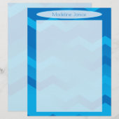 Printergemaakt blauw-Chevron Stationery Briefhoofd (Voorkant / Achterkant)