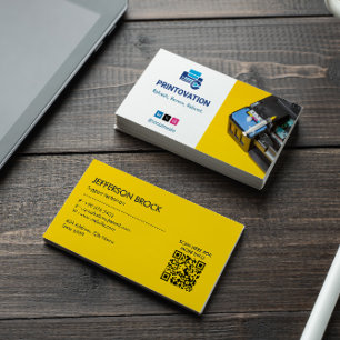 Printerreparatiebedrijf Geel Wit Barcode Visitekaartje