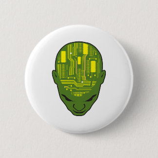 printplaat hersenen hoofd geel en groen ronde button 5,7 cm