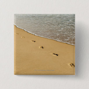 Prints in zand met golven vierkante button 5,1 cm