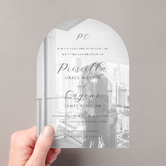 Priscilla Classic Wedding Save the Date Acryl Uitnodigingen (Insitu (Draagbaar))