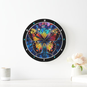 Prismatic Flight" - Glas in lood Butterfly Grote Klok