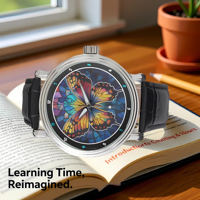 Prismatic Flight" - Stained Glass Butterfly  Horloge (Creator heeft geüpload)