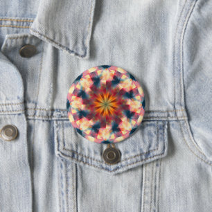 Prismatische caleidoscopische psychedelische manda ronde button 7,6 cm