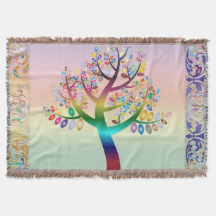 Prismatische Regenboog Boom Achtergrond & Rand Deken