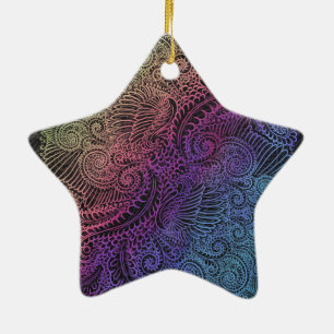 prismatische werveling   Rainbow Fractal Feather A Keramisch Ornament