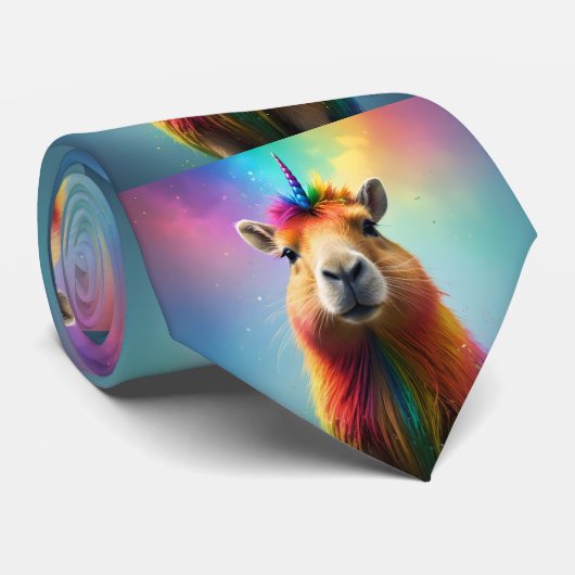 Prismhorn: De regenboog Capybaraicorn Stropdas (Opgerold)