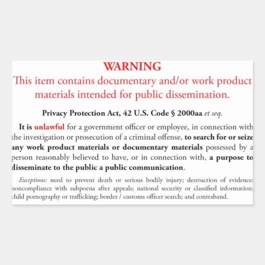 Privacy Protection Act sticker, white rectangle Rechthoekige Sticker (Voorkant)