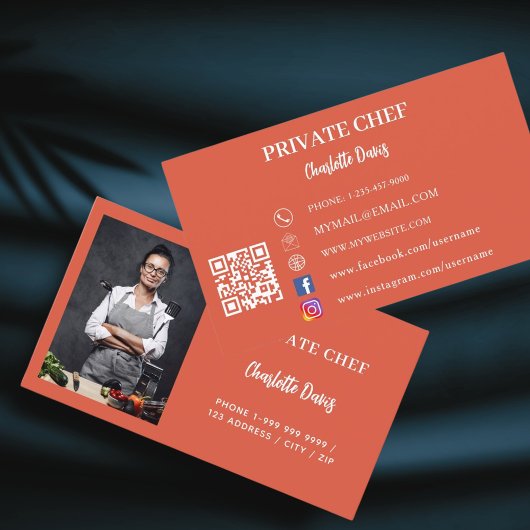 Private chef terracotta foto catering QR code Visitekaartje