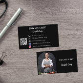 Private chef zwart wit foto boog QR code Visitekaartje