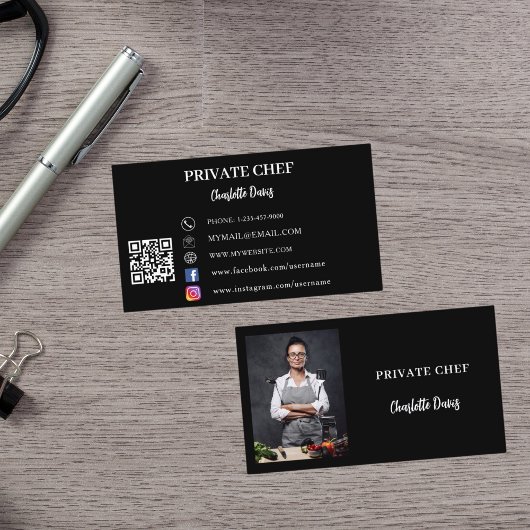 Private chef zwart wit foto catering QR code Visitekaartje