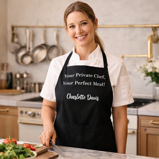Private chef zwart wit script slogan schort