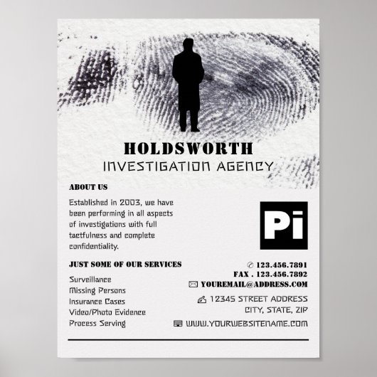 Private Eye Design, privédetective Investigator Poster (Voorkant)