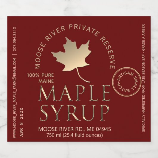 Private Reserve Maple Syrup Red Gold Maple Leaf Likeurfles Etiket (Enkel label)