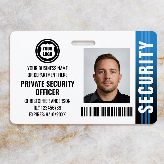 Private Security Guard Officer ID Foto Logo Blauw Badge